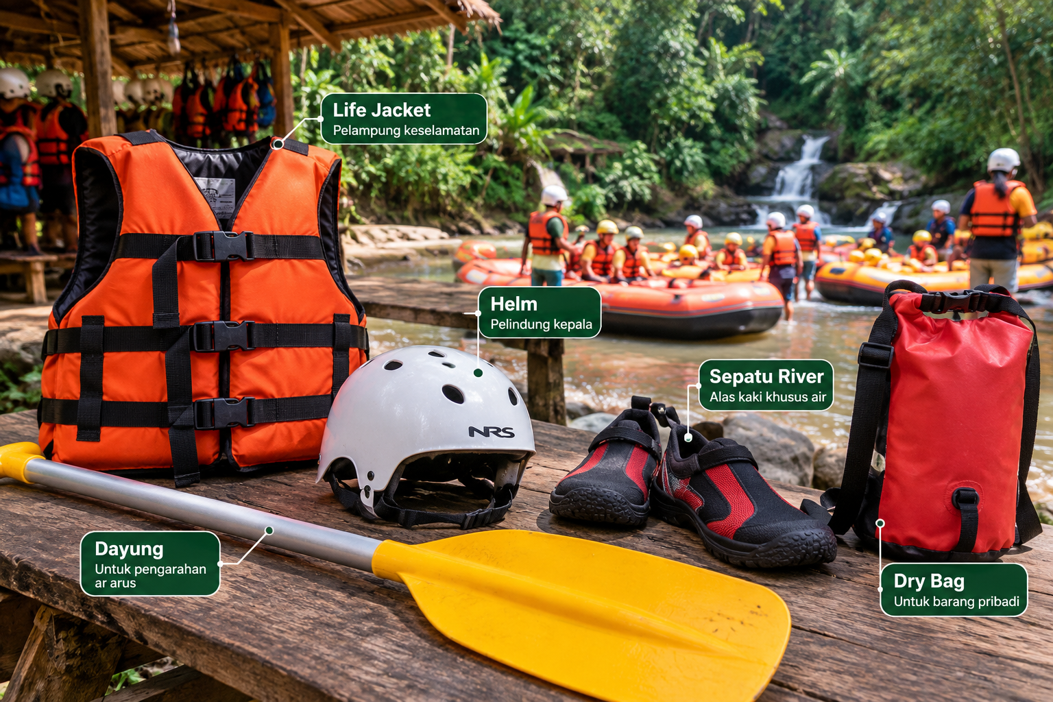 perlengkapan arung jeram untuk pemula