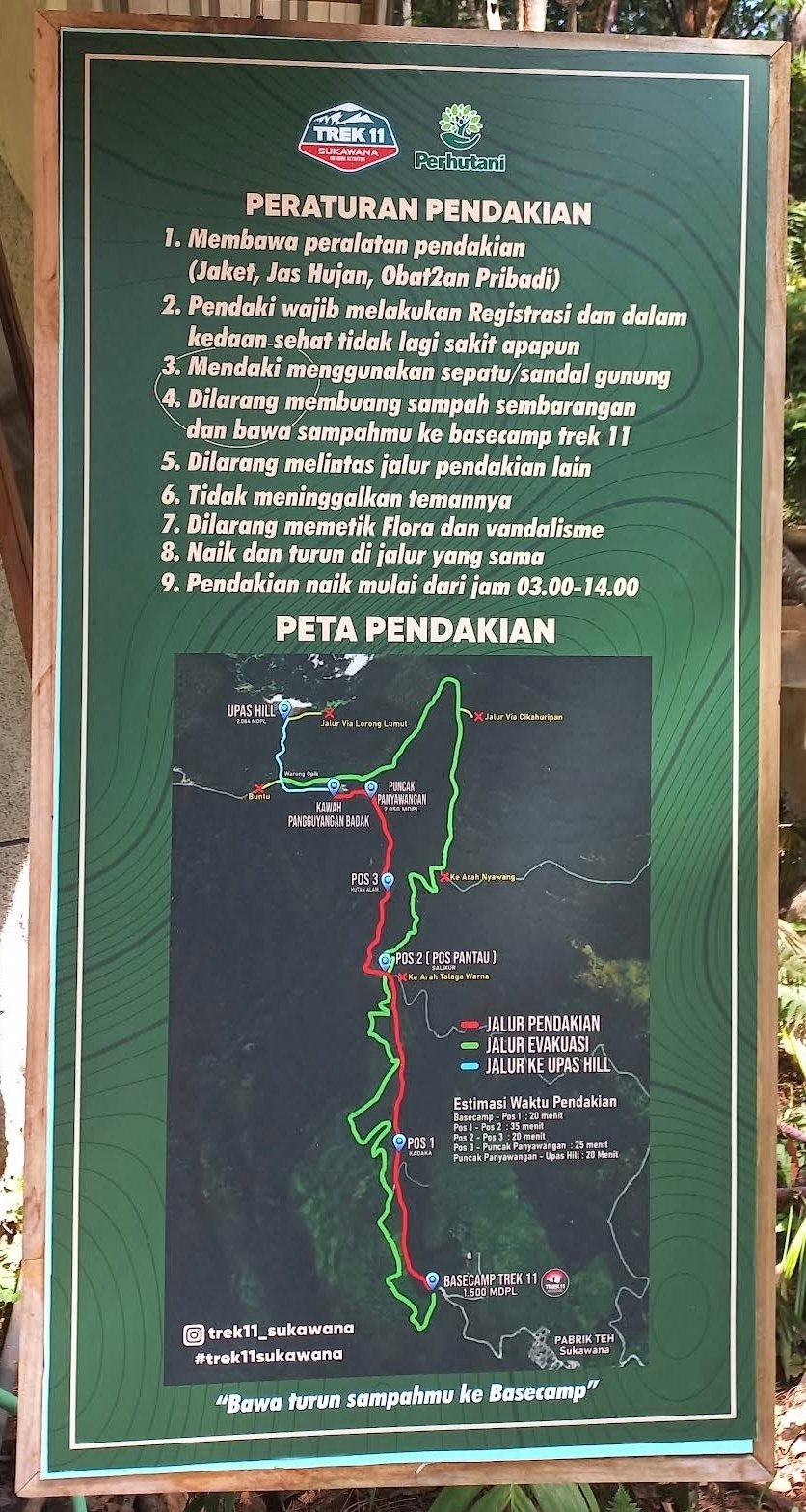 Papan peta jalur pendakian Trek 11 Sukawana menuju Upas Hill